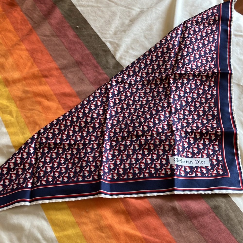 Dior Blue and Red Patterned Silk Scarf - Picture 8 of 9